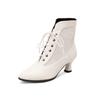 Women Victorian Pointed Toe Ankle Boot Fashion Pu Leather Lace Up Spliced Ladies High Heel Shoe Women Short Boot Plus Size Botas