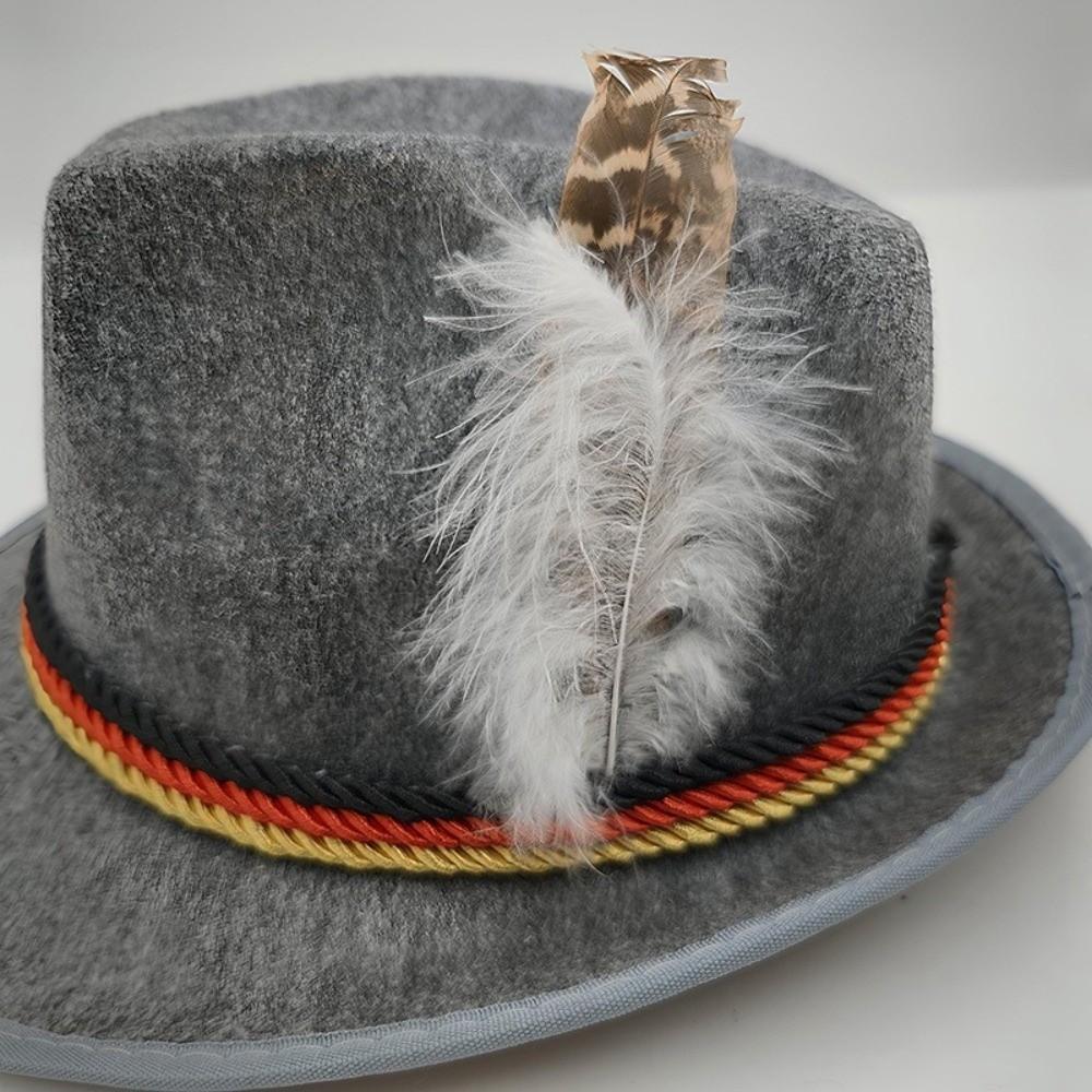 Decorative Side Cord Bavarian Feather Hat Structured Brim Jazz Cap New Costume Cap Men Women