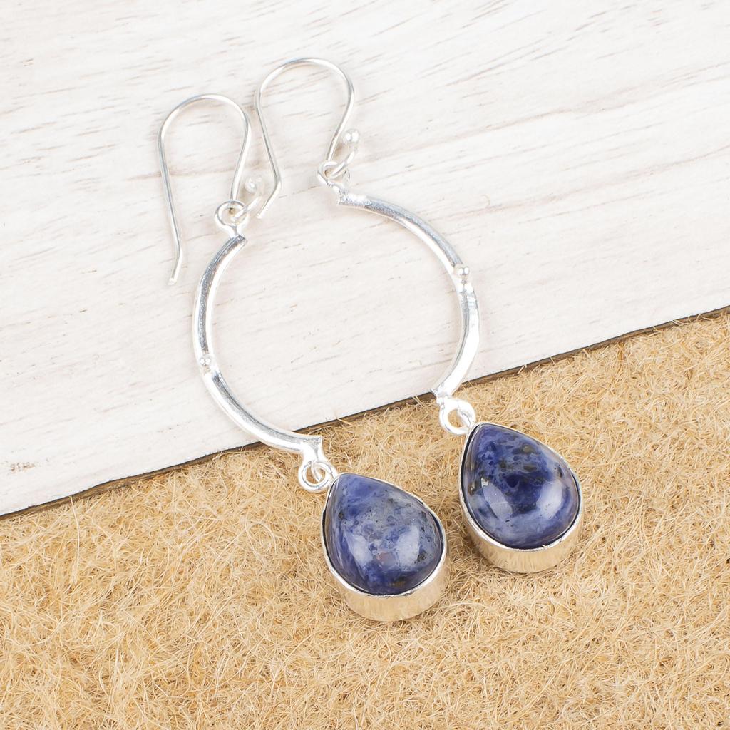 Sodalite Gemstone Handmade 925 Sterling Silver Jewelry Earrings For Christmas Gift