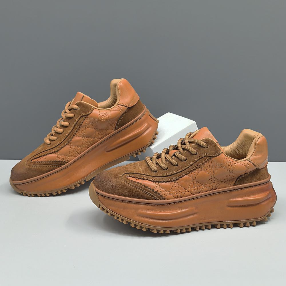 Boys' First-Layer Cowhide Thick-Soled Dad Shoes Ins Super Hot Men'S Trendy Shoes, Leather Versatile Men'S Sports And Leisure Shoes