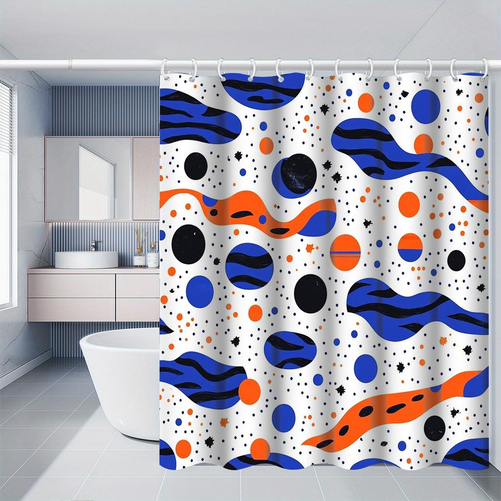 Abstract Cosmic Wave & Planet Shower Curtain 1Pc With 12 Hooks For Bathroom Home Decor Polyester 2D Flat Print 70.8X70.8 Inch