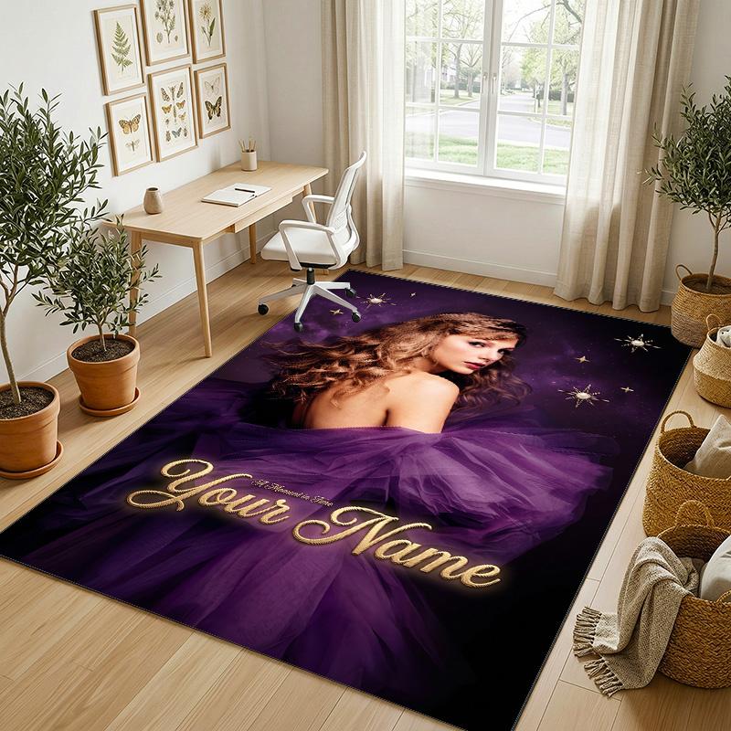 Personalized Crystal Velvet Carpet,Taylor Swift Custom Printed Name, Plush Area Rug For Home Indoor Decor