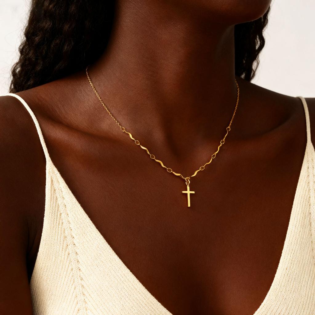 Vintage Jesus Cross Pendant Necklace for Women,Gold Plated Prayer Necklaces,Stainless Steel Jewelry Lucky Gift