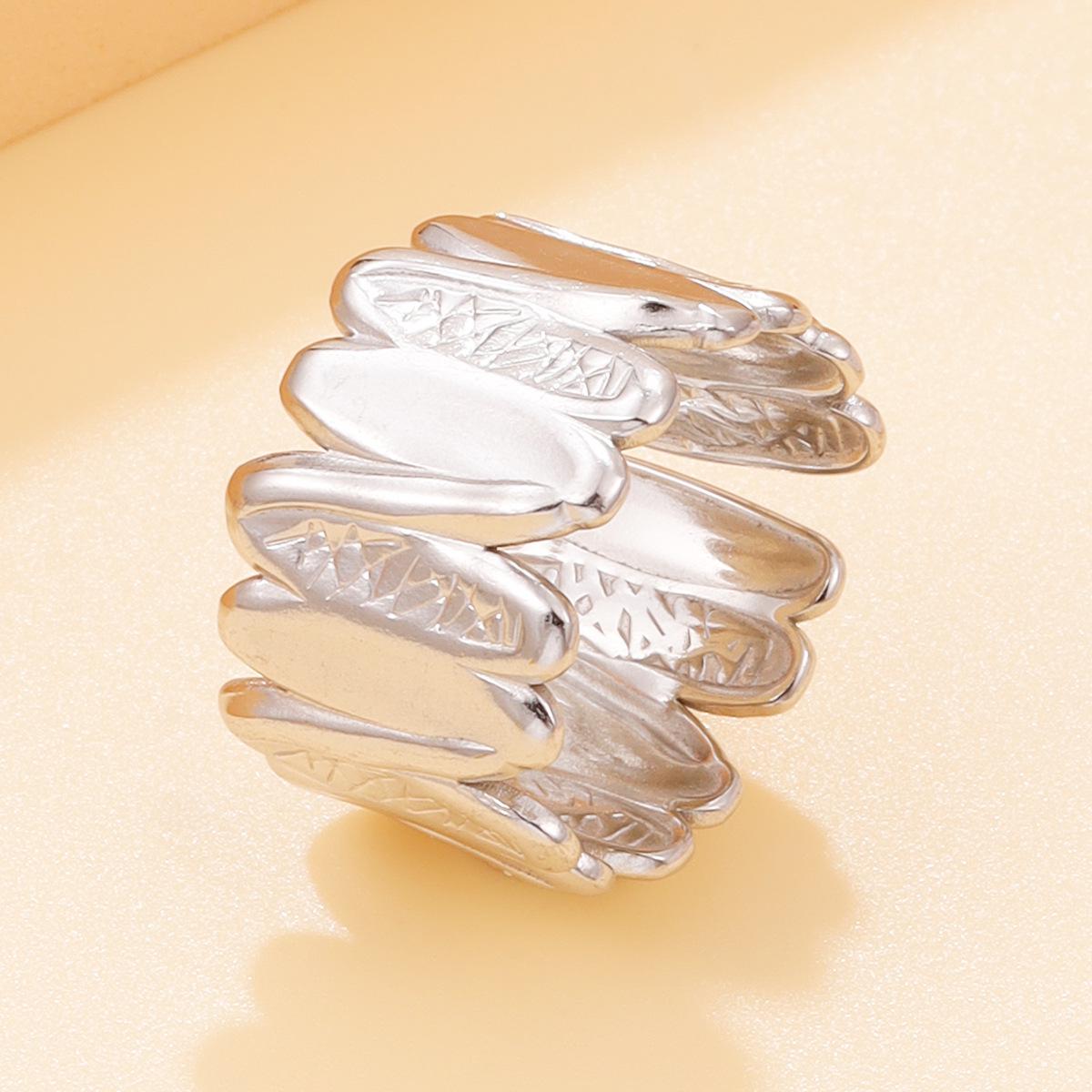 Retro Geometric Irregular Texture Ring: 18K Gold-Plated, Wide Band, Exaggerated Design