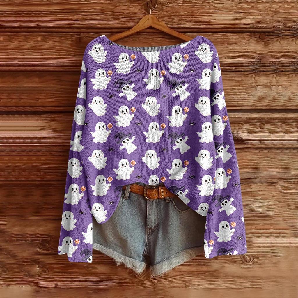 Women's Fashion Long Sleeve Helloween Print Sweater