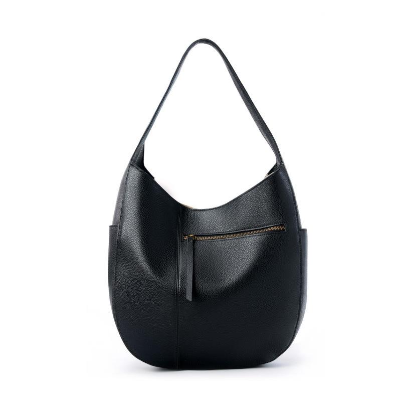 High-Quality First-Layer Cowhide Tote Bag, Premium Simple Large-Capacity Leather Commuting Crescent Bag, Shoulder Portable Women S Bag. 31*7*30 чёрный