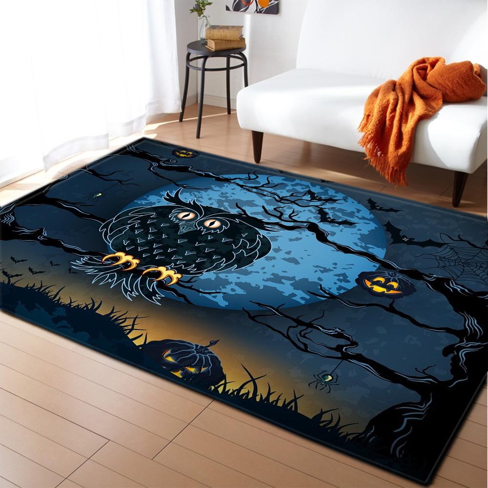 Halloween Cartoon Carpet Rug Mat – Living Room Bedroom Sofa Coffee Table Spooky Pumpkin Bat Castle Ghost Pattern Home Decoration