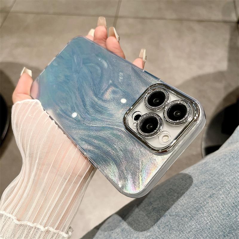 Luxury Feather Camlet Pattern Laser Glitter Phone Case For iPhone 11 12 13 14 15 16 Pro Max Plus Fashion Shockproof Bumper Cover