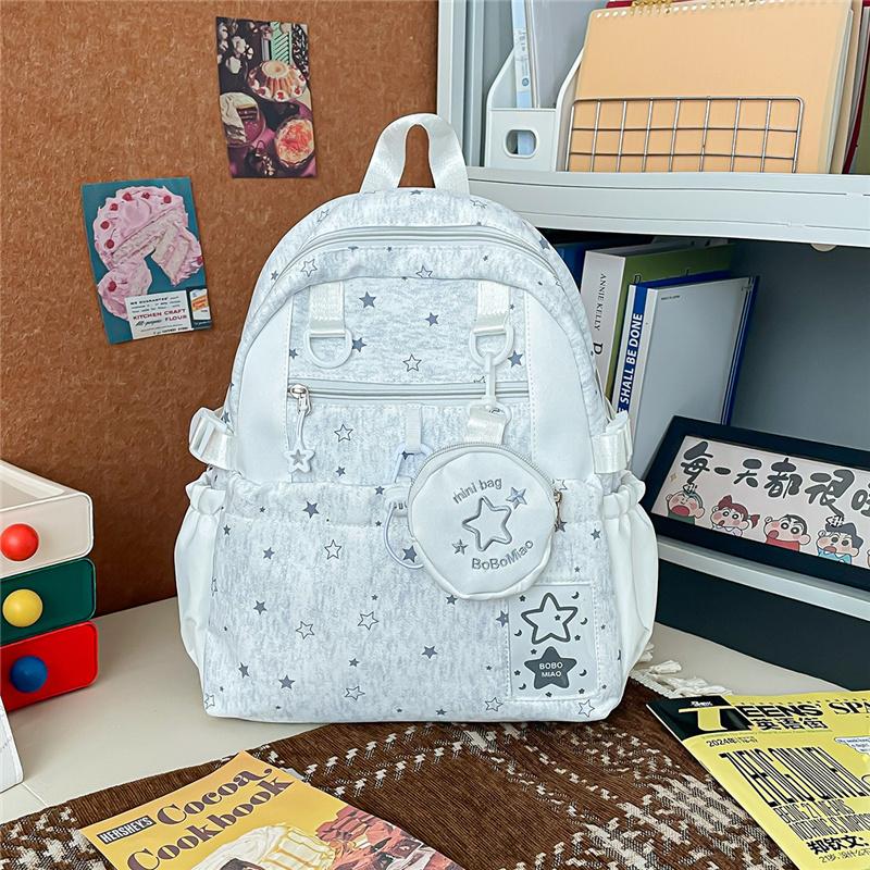 

Cute Star Print Backpack with Multiple Pockets and Front Zip Compartment for School and Daily Use сірий колір