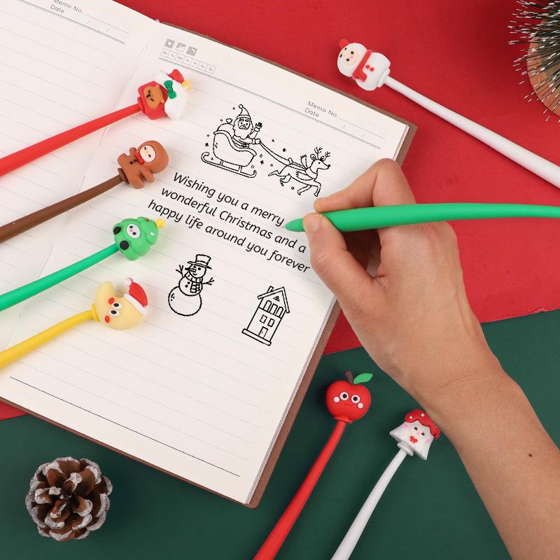5-30Pcs Cartoon Christmas Rocking Pens Kids New Year Gifts Stationery 2025 Christmas Party Decor Supplies Black Ink Writing Pen