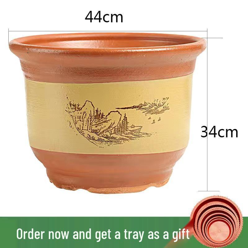 Extra Large Ceramic Clivia Terracotta Flower Pot - Breathable Purple Clay Bonsai Planter with Free Shipping