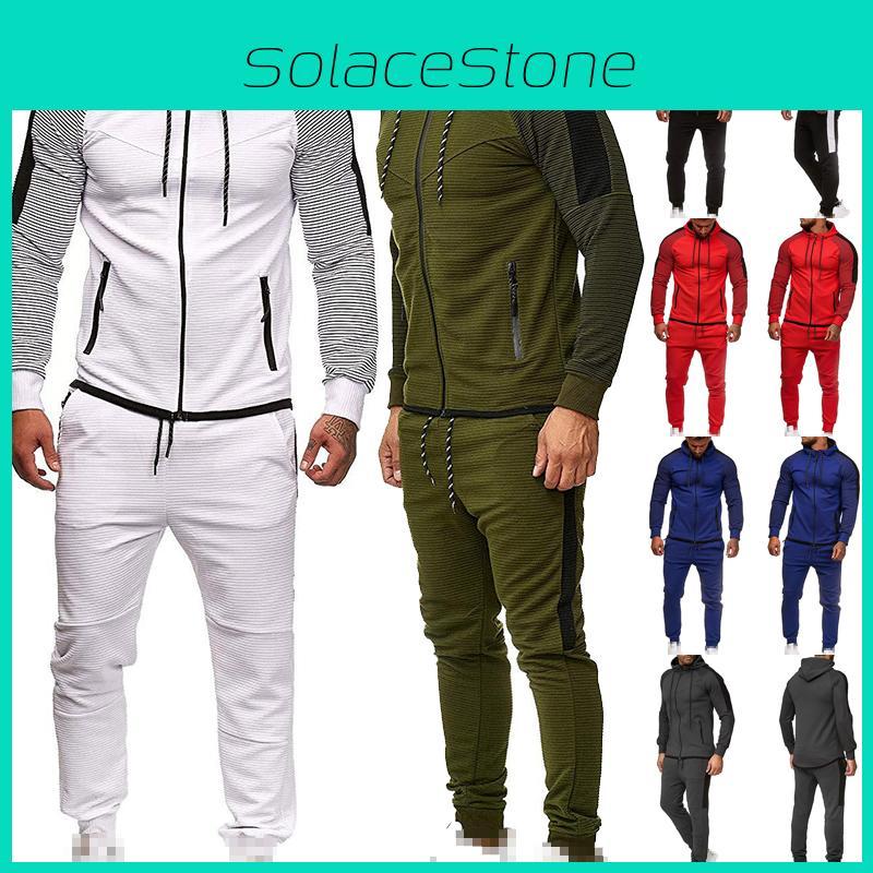 Classic Men Tracksuit Set With Hooded Pullover And Adjustable Jogging Pants
