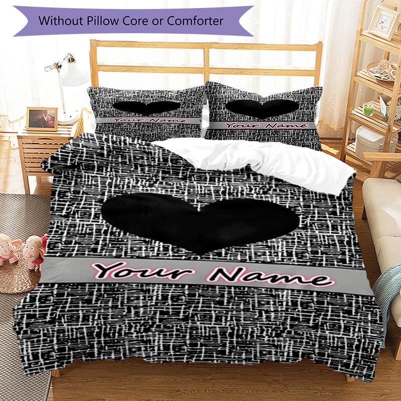 3PC Custom Name Heartbeat City Bedding Set Duvet Cover Closure Includes 1 Duvet Cover & 2 Pillowcases for Bedroom