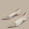 Block Heel Single Shoes Women's 2025 New Satin Pointed Toe Shallow Mouth Slip-on Non-Slip Low-Top Shoes