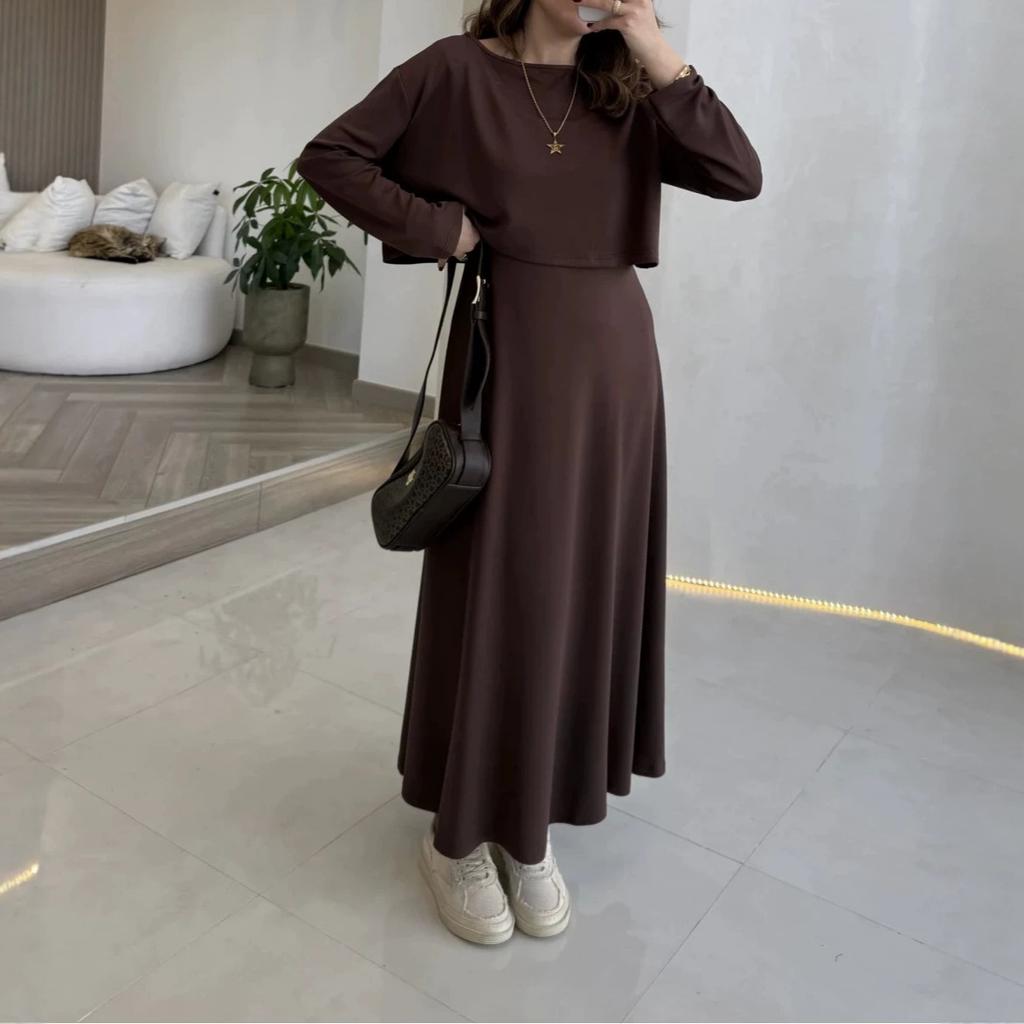  European and American Amazon Women's New Crew Neck Long Sleeve Loose T-Shirt Suspender Slim Dress Temperament Set