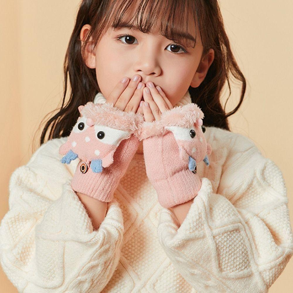 Winter Mittens Reindeer Plush Gloves Cartoon Half Finger Knitted Gloves Autumn