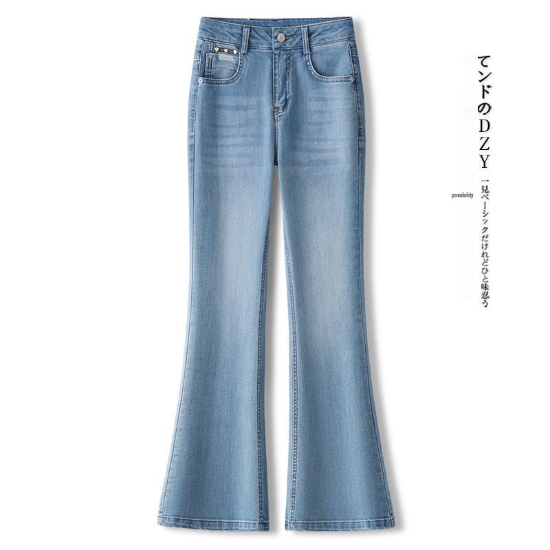 

Женские джинсы микро-клеш с высокой посадкой светлого цвета - Весна/Лето 2025 Ретро стиль подкова укороченные брюки 32/4XL fits 145-155 jin синий