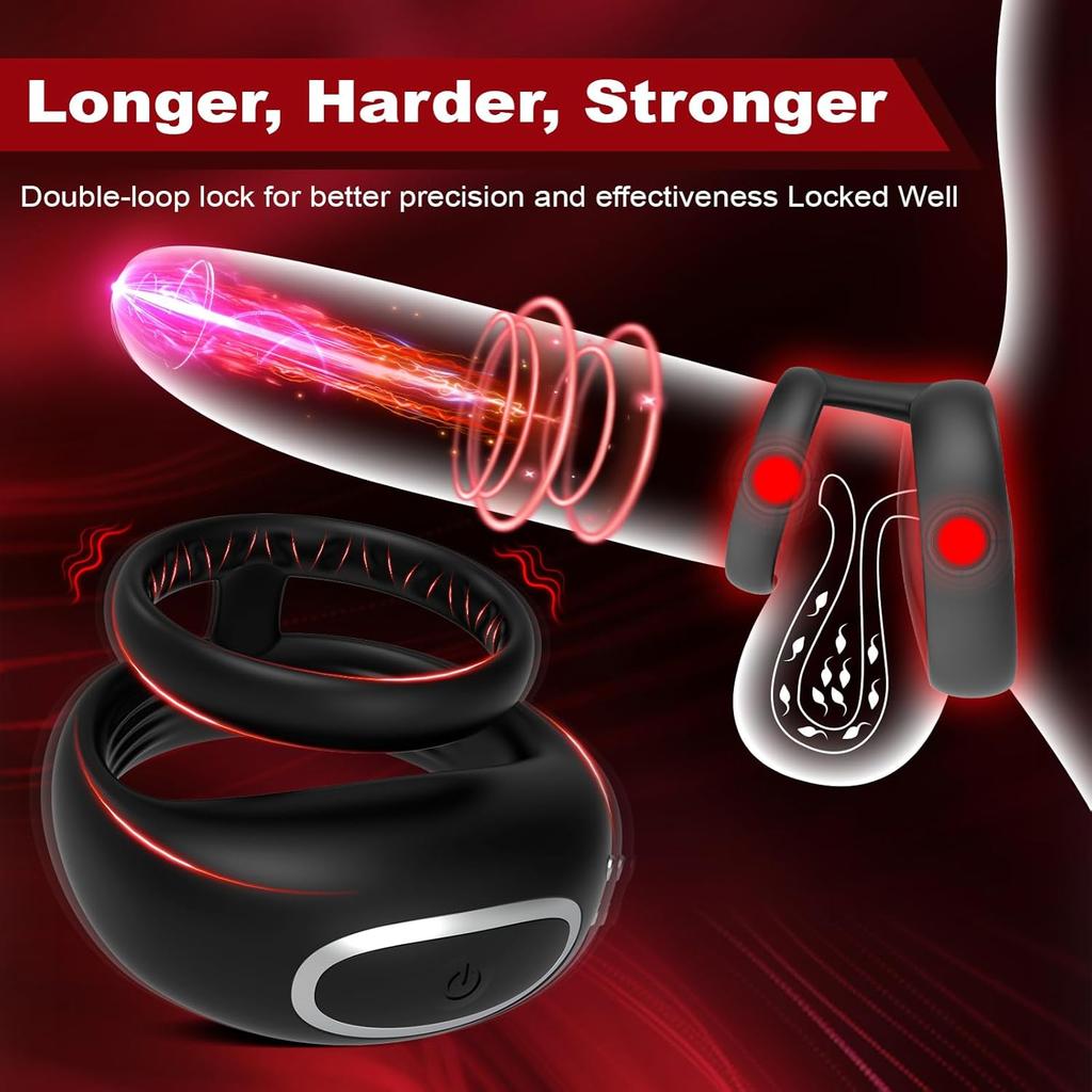 App Control Double Penis Ring Vibrator 10 Vibrations Cock Ring Penis Enhancer G Spot Vibrator Mens Vibrator for Longer Erections