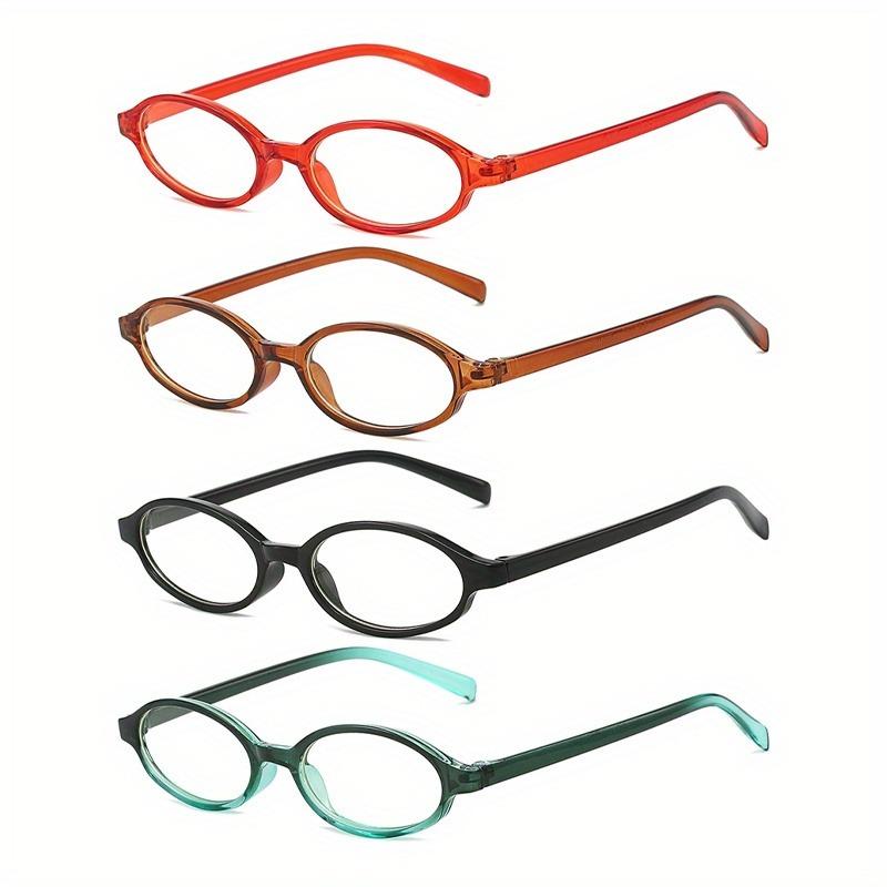 

4 Pieces of Retro Trendy Small Frame Oval Glasses Spicy Green Frame Decorative Reading Glasses