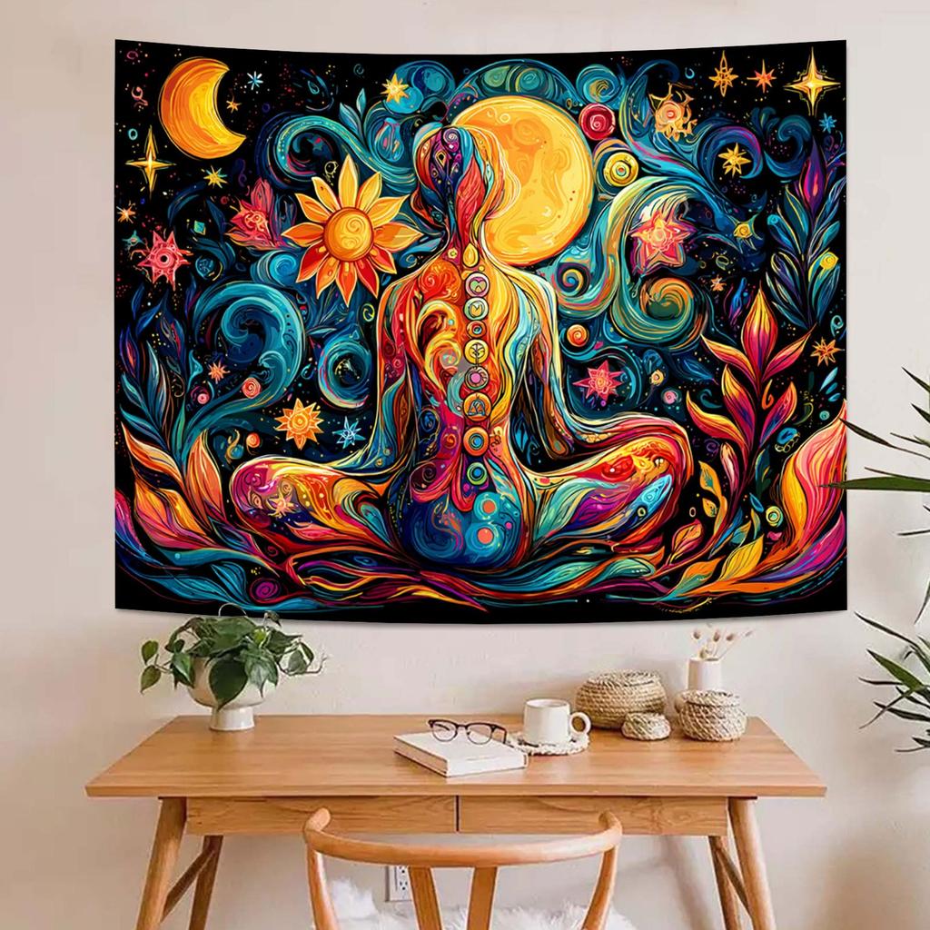 Colorful Meditation Digital Printing Polyester Wall Hanging Tapestry Decorative Living Room Bedrooms Office Background Gift