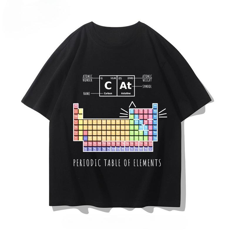 Chemical Eleunisext Periodic Table Cat Science Engineering Funny Unisex Unisex Pure Cotton Printed TShirt Couple Short Sleeve Clothes