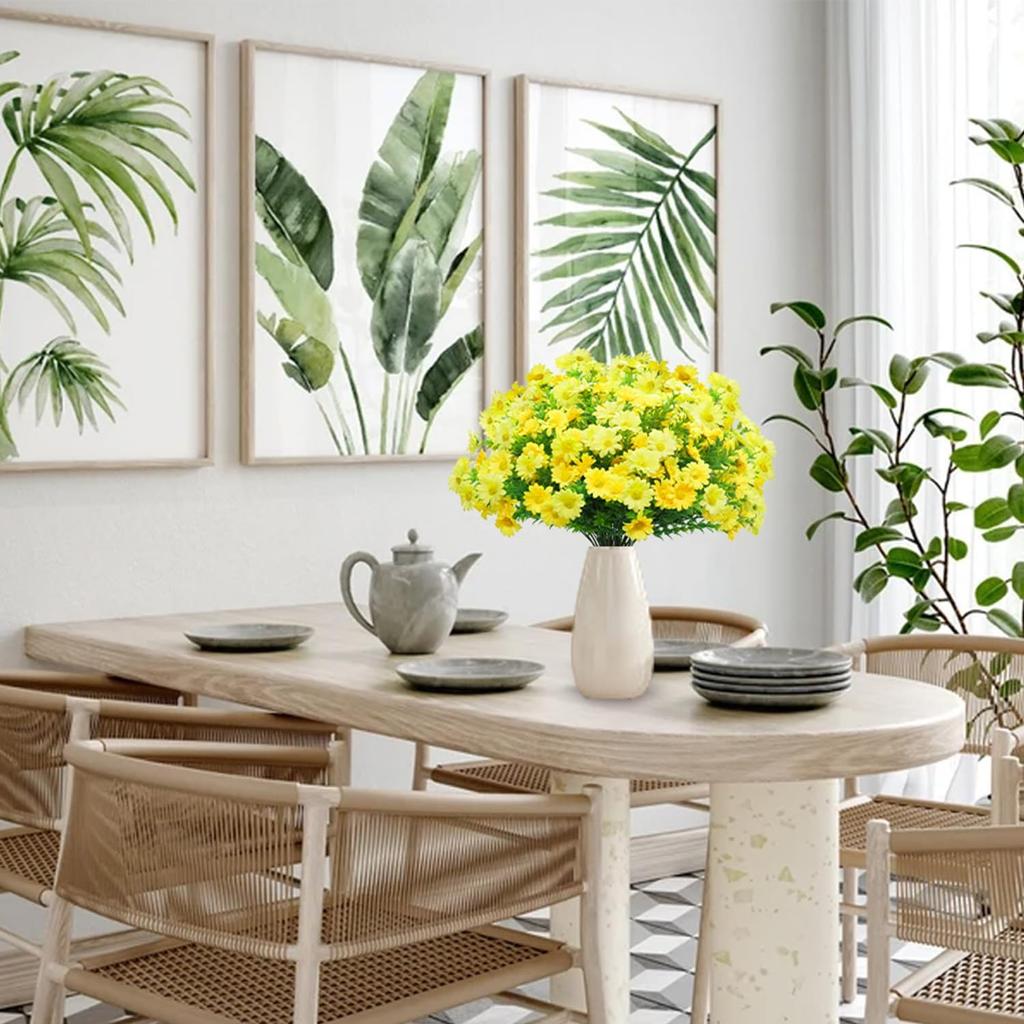 10pcs Artificial Daisies Flowers Outdoor Fake Plastic Plants UV Resistant Faux Greenery Shrubs Greenery for Hanging Planters