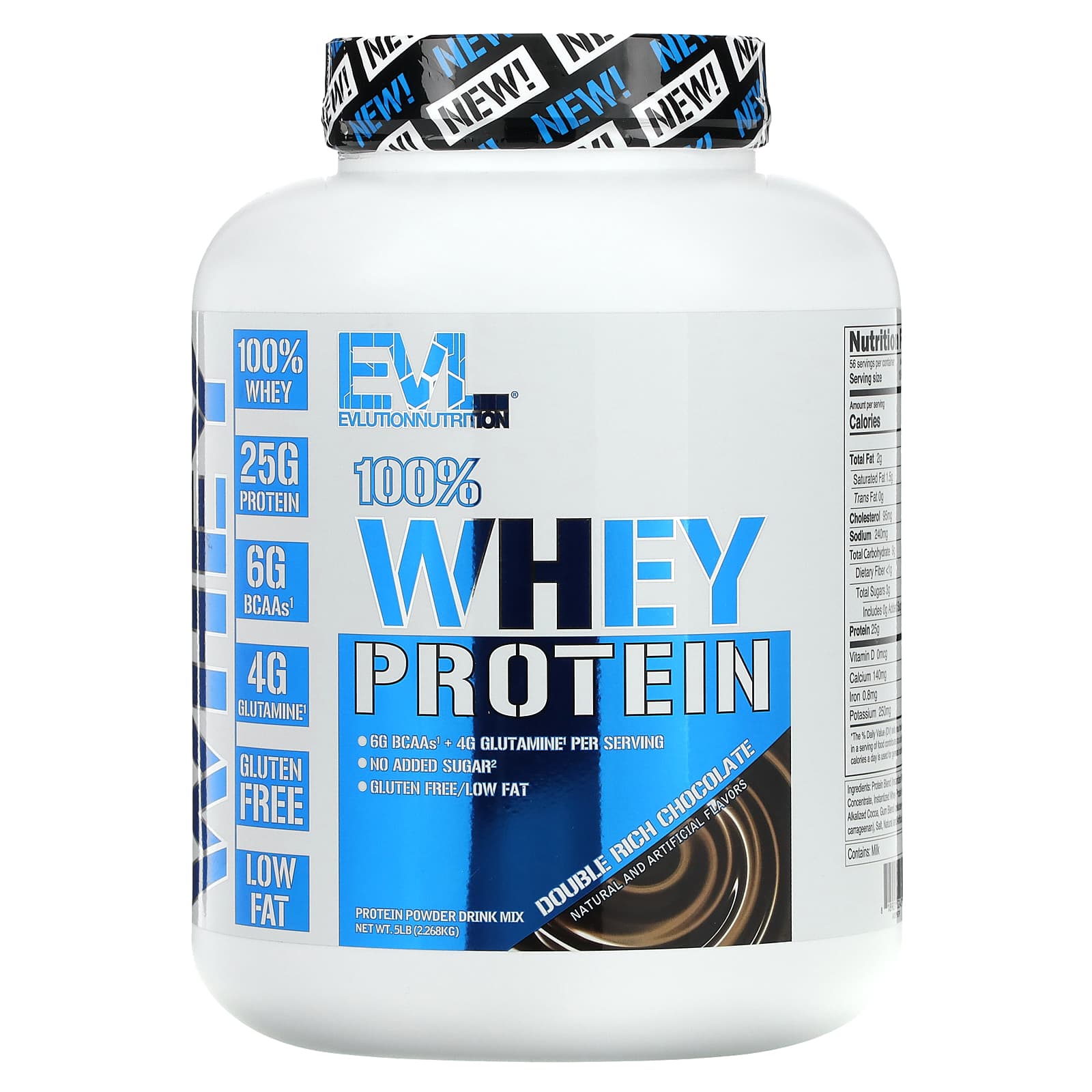 

EVLution Nutrition, 100% Whey Protein, Double Rich Chocolate, 5 lbs (2.268 kg)