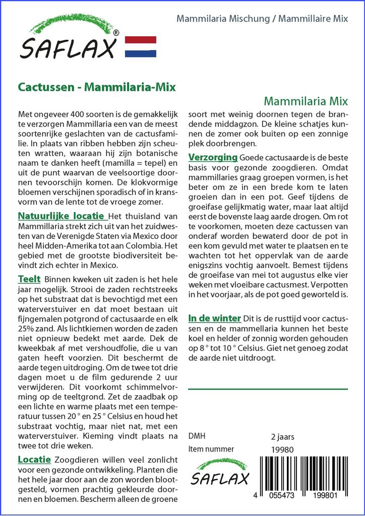 SAFLAX Garden In the Bag - Mammillaire Mix - 40 Seeds - With Substrate In a Fitting Stand Up Bag - Mammilaria Mix
