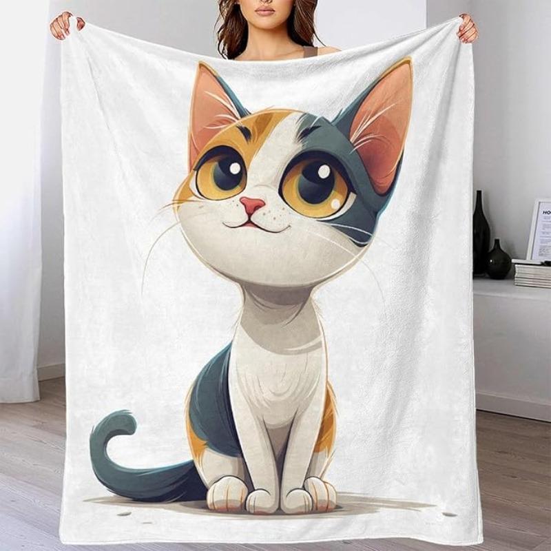 

Cute cartoon cat pattern Flannel printed blanket suitable for all seasons suitable for living room office sofa and travel 75x100cm