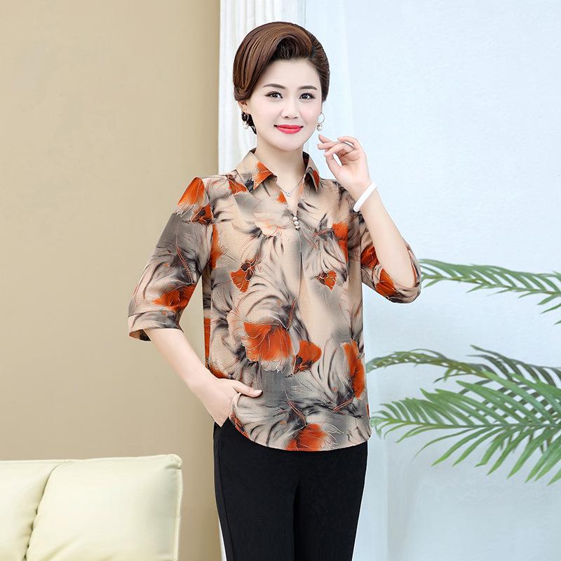 

Летний топ с рукавом до середины предплечья из хлопка и льна для женщин среднего возраста - Большой размер, Свободный крой 4XL (140-155 jin) оранжево-красный