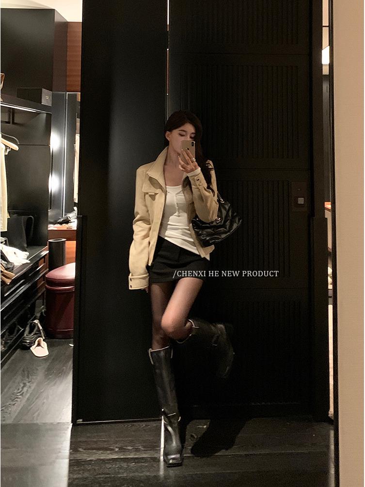 Women's Korean Style Retro Faux Suede Slim Fit Motorcycle Jacket