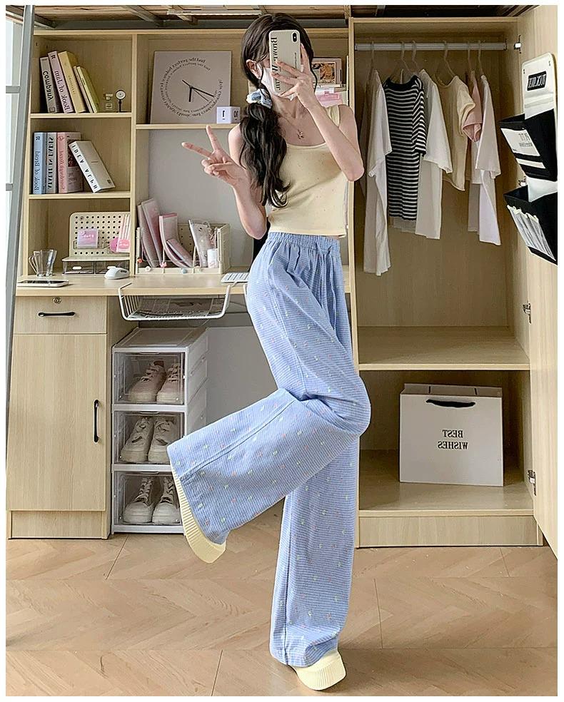 Petite High-Waist Polka Dot Wide-Leg Pants - Women's Summer Casual Style