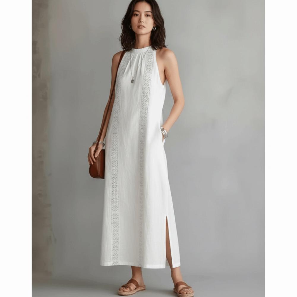 Neck Hanging Lace Splicing Dress Loose Fit Women's Summer Dress Long Skirt  Beach Wear