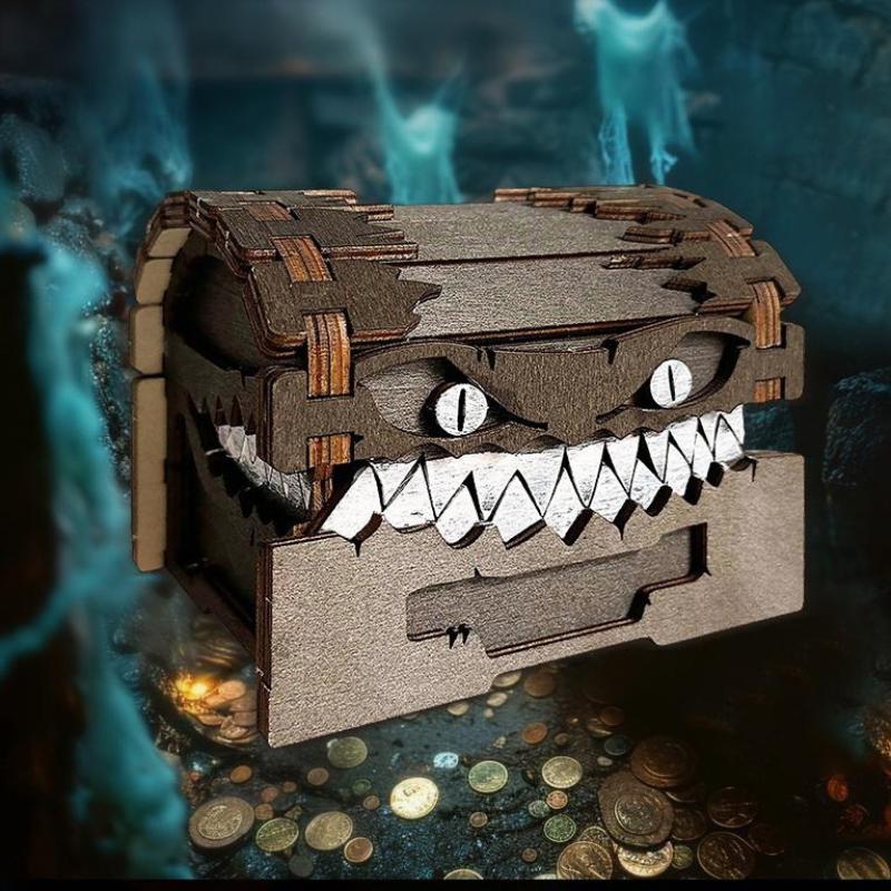 In Stock Dungeons & Dragons Game Figures Wooden Mimic Figure Creative Monster Treasure Chest Figurine Box Halloween Toy Gift