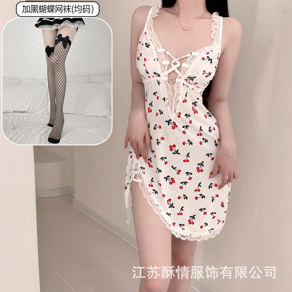 Sex lingerie pure desire cherry sexy women's bed small chest plus chest pad passion uniform seduction suit