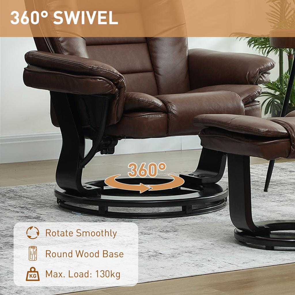 Faux Leather 135 Degrees Reclining Chair and Footstool - Brown