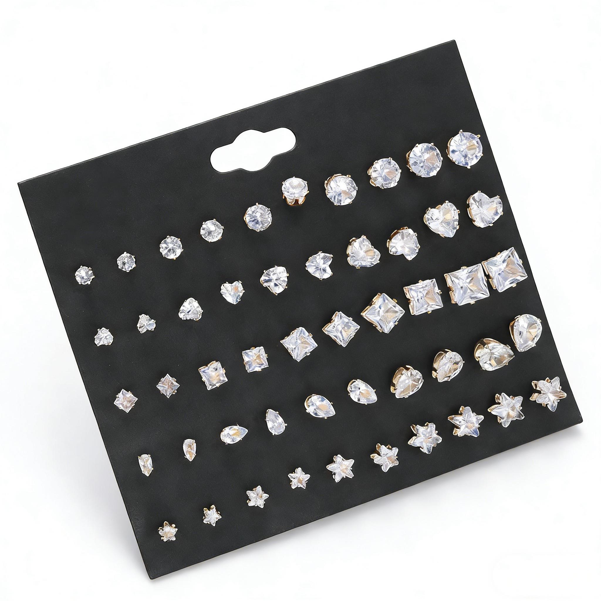

50 Pcs Fashion Minimalist Zircon Sparkling Earring Set For Women Heart Star Stud Earrings Party Date Daily Wear Jewelry Gift New