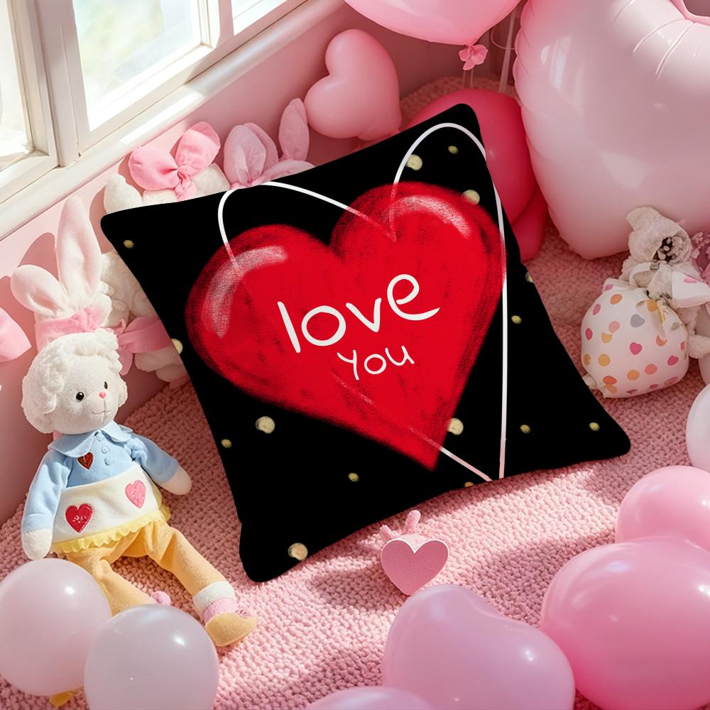 Valentine Red Heart Pillow Case Soft Plush Fabric Double-Sided Printed Cushion Cover Warm Winter Sofa Pillow Case