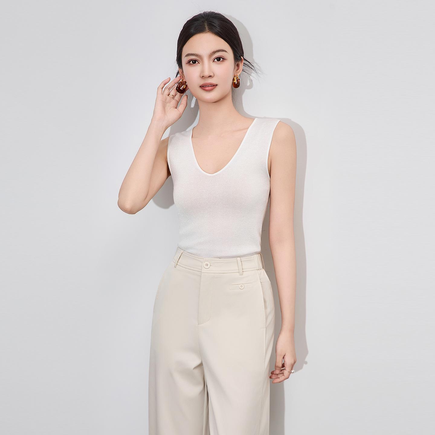 

Super Fine Glitter Lenzing Tencel V-Neck Knit Camisole Tank Top L білий