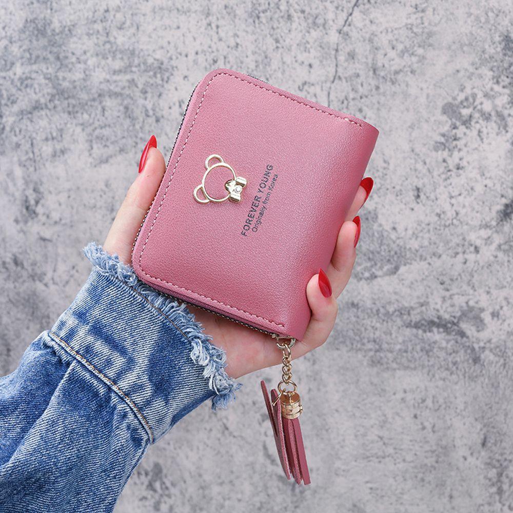 Tassel Pendant Credit ID Card Bank Card PU Leather Short Wallet Coin Purse Bear Wallet Card Holder