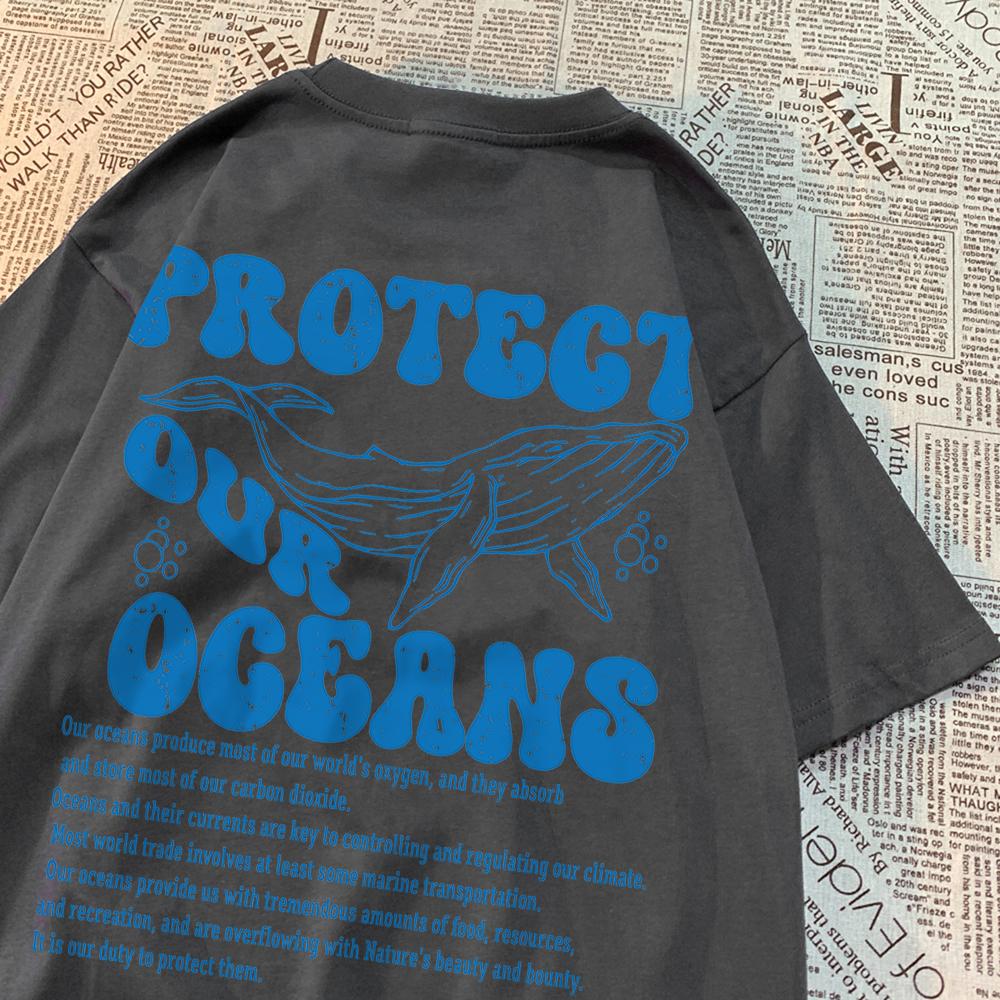 Protect Our Oceans Whale Landing T Shirts Men Pattern Quality T Shirt Vintage Cotton Tops Personality Summer T Shirts Women
