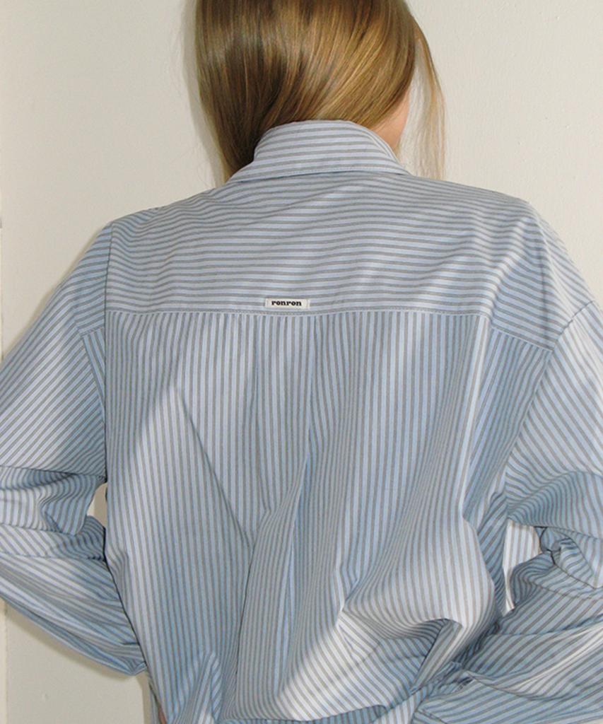 RONRON Button Pocket Oversized Shirt Blue Stripe