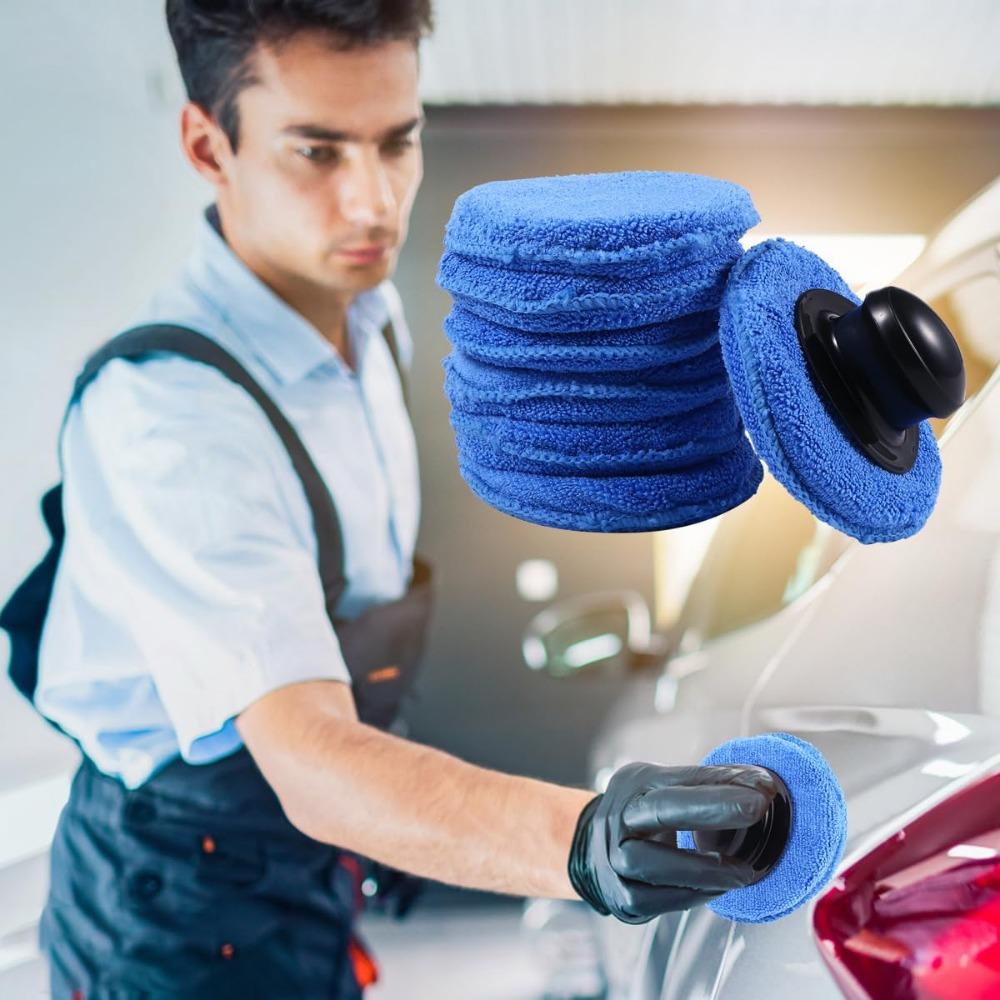 Garneck 8pcs Car Wax Applicator Pads Kit 5'' Microfiber Soft Foam Waxing Pad with Grip Handle for Car Furniture Glass Boat Polis