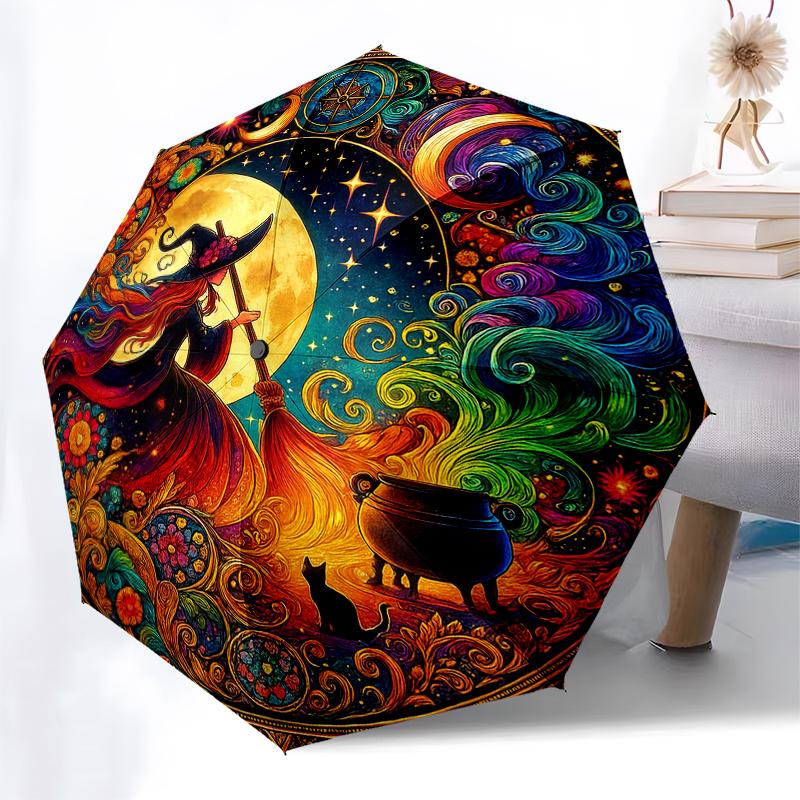 Enchanted Moonlit Witch's Night Wall Art PrintUmbrella, Portable 3-Fold Compact Umbrella for Men & Women Gift