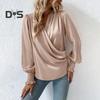 Holiday Casual Chic Shirt Women's Elegant V Neck Lantern Sleeve Soft Stylish Commuter Party Solid Color Top