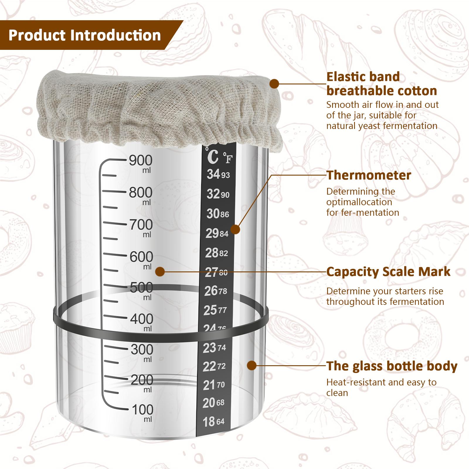 Sourdough Starter Jar Kit 900ml Sourdough Starter Container Wide Mouth Glass Sourdough Fermentation Jar for Bread Baking Tools