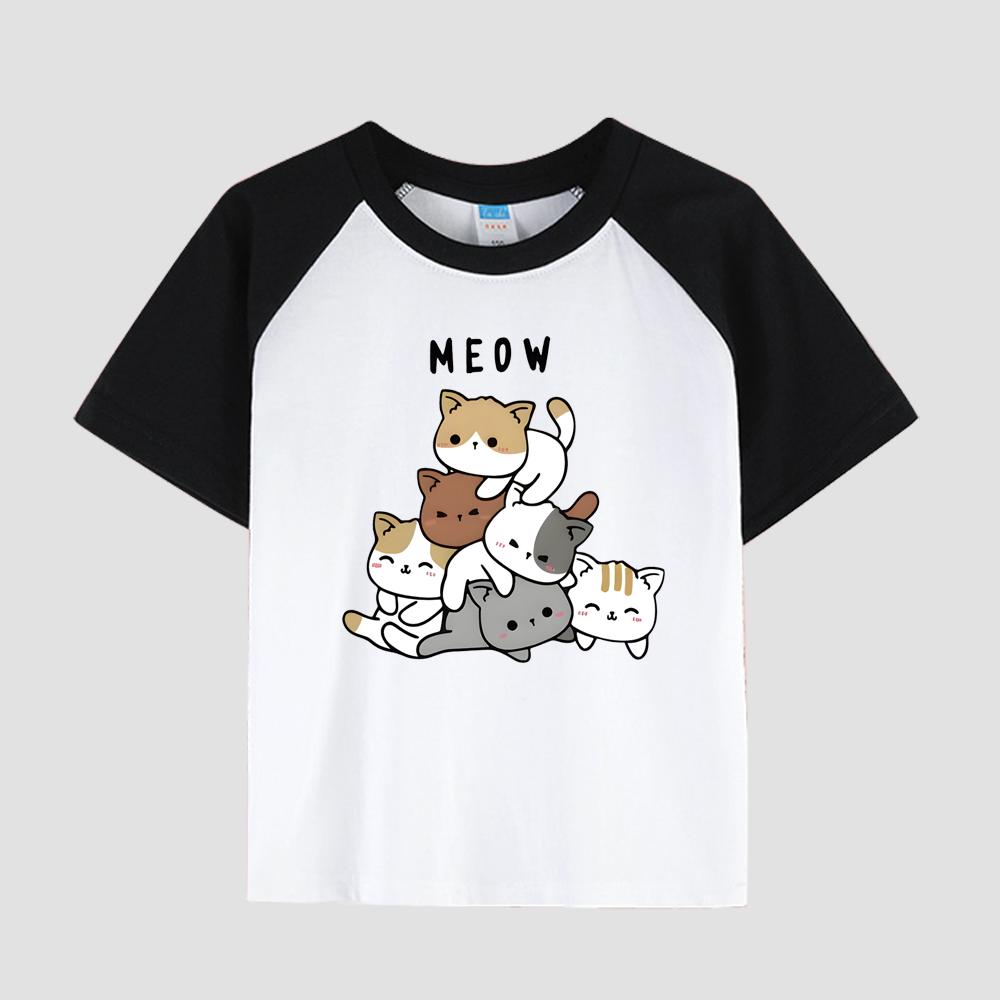 Children's Short Sleeve Cotton T-Shirt with Floral Print, Round Neck, Girls' Casual Fashion Top for Summer