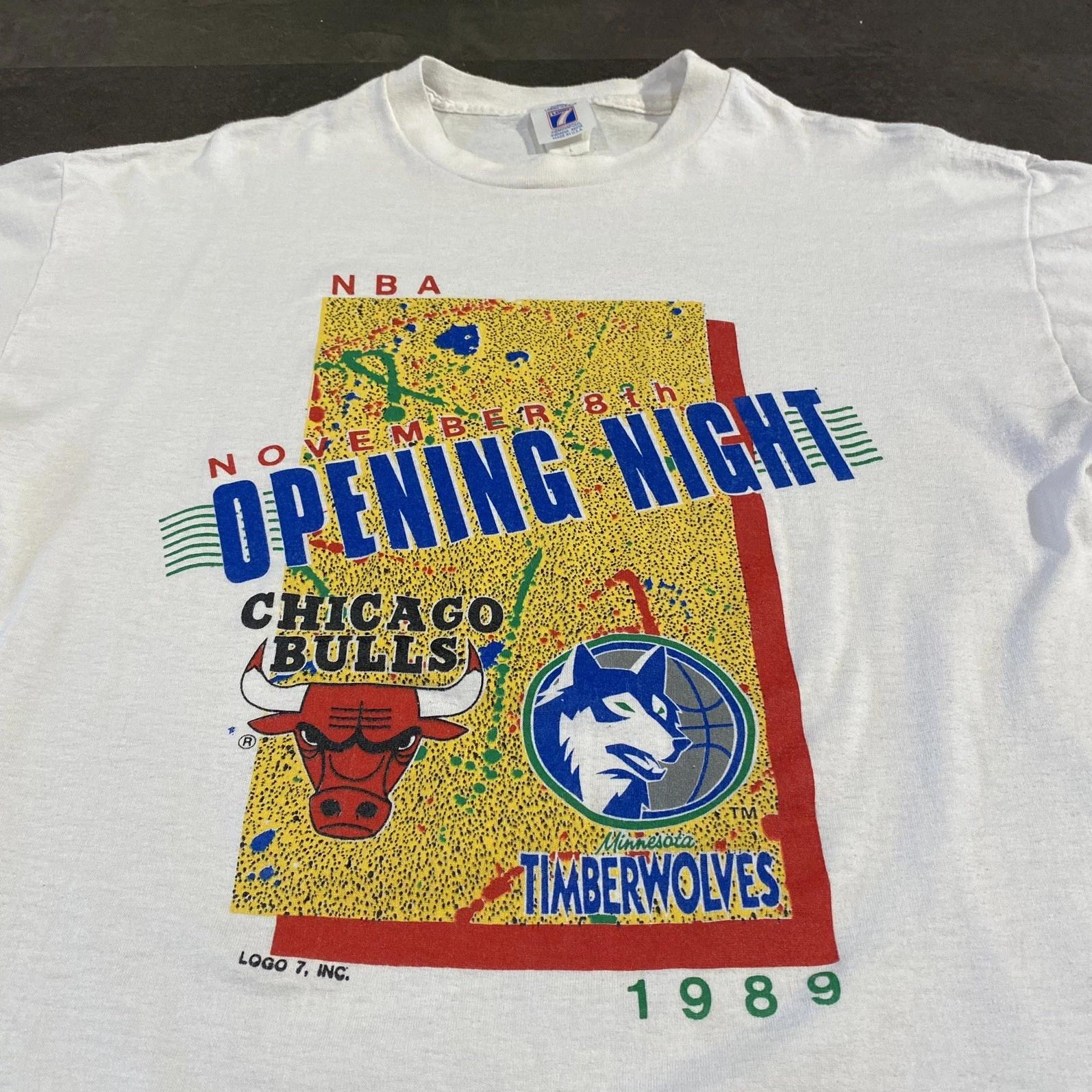 Vintage 1989 Minnesota Timberwolves Opening Night Promo Shirt Bulls 80s 90s NBA M
