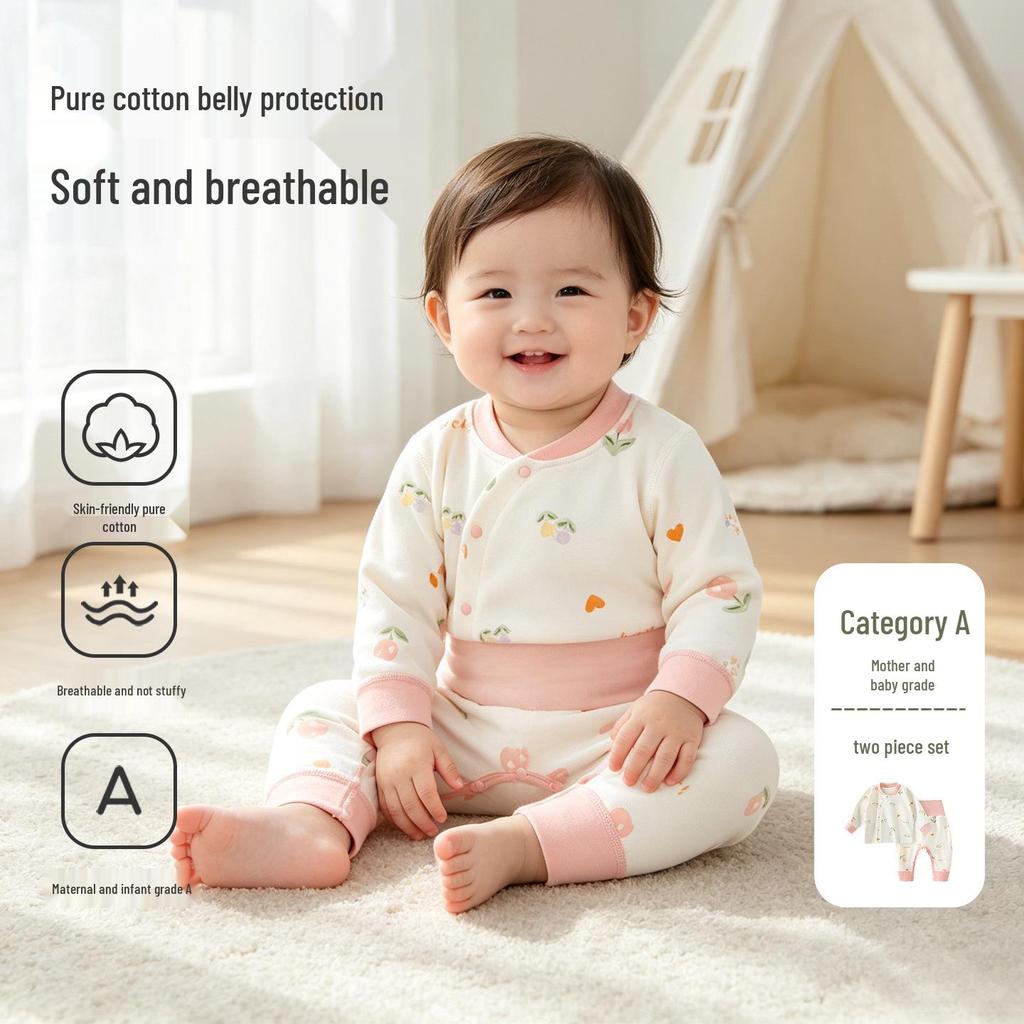 Herbst Babykleidungsset: Baumwolle, Nahtlos, Bauchschutz-Kleidung mit hohem Bund