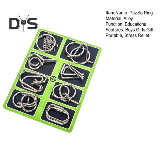 8 sztuk/zestaw Metalowy pierścień do układania łamigłówek 3D Drut Puzzle Gra Dzieci Dorośli Logika Umysł Test IQ Edukacyjny Odblokuj Blokada Zabawka Maluchy Chłopcy Dziewczęta Prezent